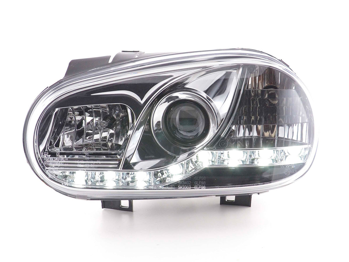 Scheinwerfer Set Daylight LED Tagfahrlicht VW Golf 4 97-03 chrom Scheinwerfer Set Daylight LED Tagfahrlicht VW Golf 4 97-03 chrom